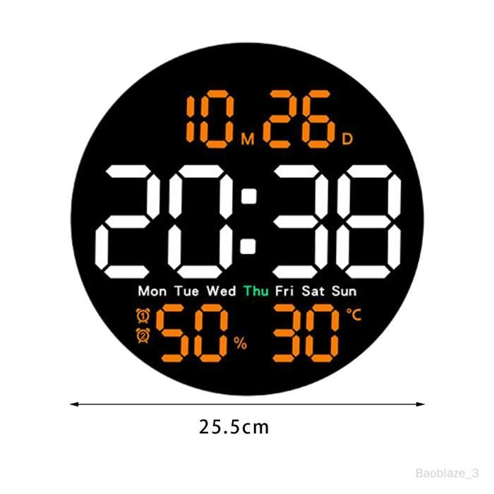 Grande Horloge Numérique Circulaire à LED 25,5 Cm de diamètre